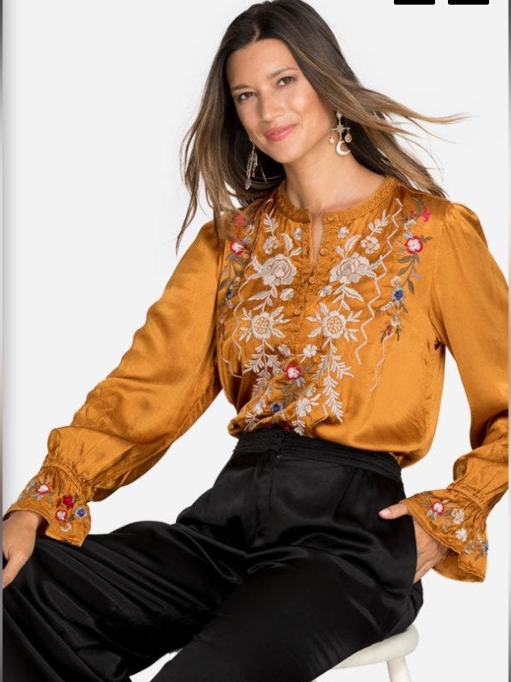 JOHNNY WAS Roma Victorian Prairie Blouse in Topaz Small EUC 171 - Picture 2 of 16